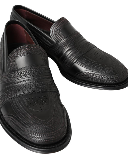 Dolce & Gabbana Black Leather Slipper Loafers Stitched Shoes
