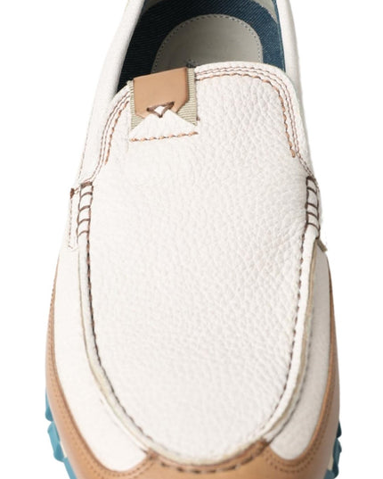 Dolce & Gabbana White Leather Loafers Moccasins Shoes
