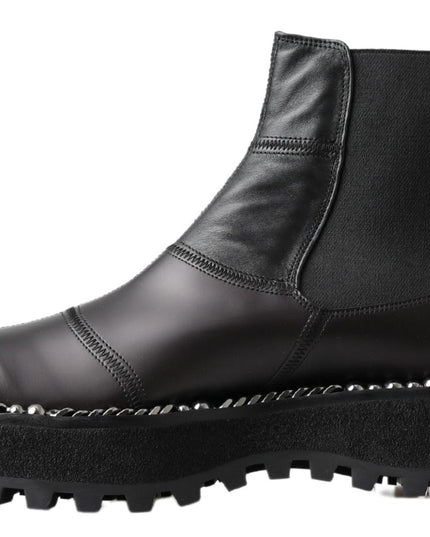 Dolce & Gabbana Black Leather Slip on Stretch Boots
