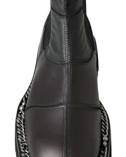 Dolce & Gabbana Black Leather Slip on Stretch Boots