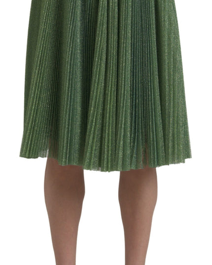 Dolce & Gabbana Metallic Green High Waist A-line Pleated Skirt