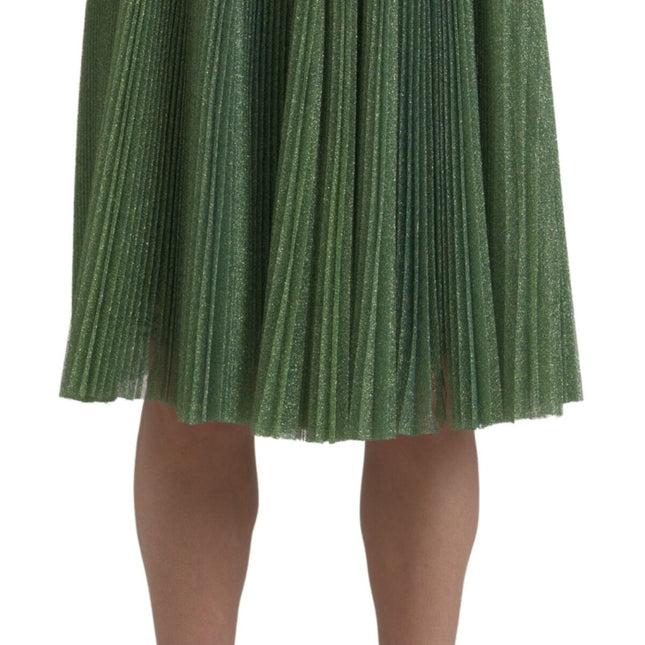 Dolce & Gabbana Metallic Green High Waist A-line Pleated Skirt