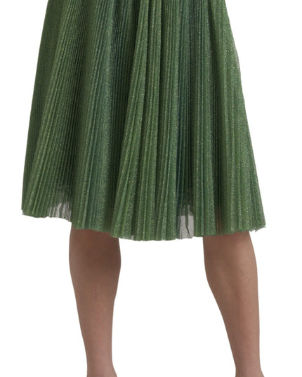 Dolce & Gabbana Metallic Green High Waist A-line Pleated Skirt