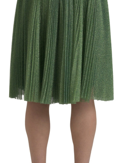 Dolce & Gabbana Metallic Green High Waist A-line Pleated Skirt
