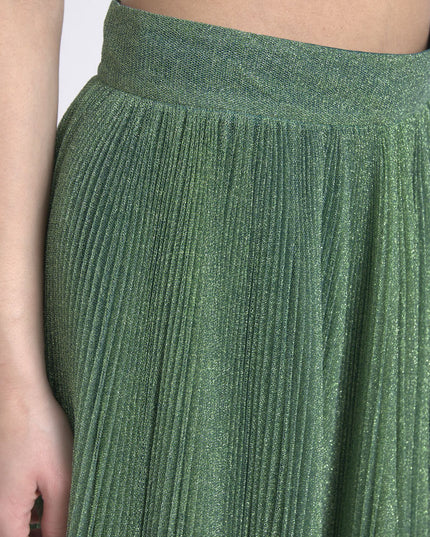 Dolce & Gabbana Metallic Green High Waist A-line Pleated Skirt
