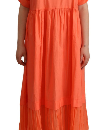 Twinset Coral Cotton Blend Short Sleeves Maxi Shift Dress