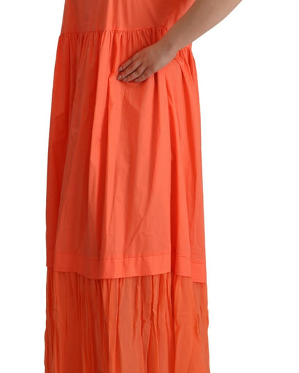 Twinset Coral Cotton Blend Short Sleeves Maxi Shift Dress