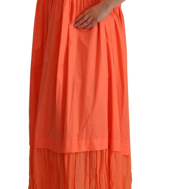 Twinset Coral Cotton Blend Short Sleeves Maxi Shift Dress
