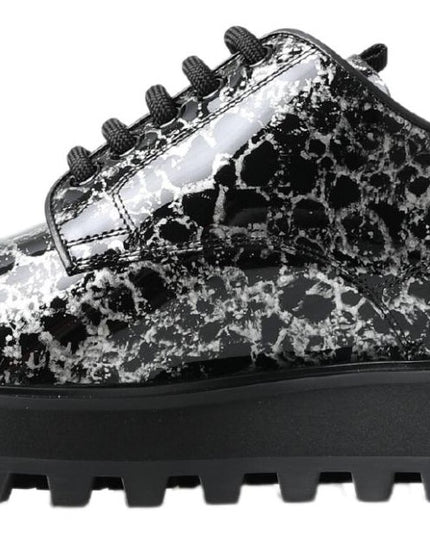 Dolce & Gabbana Black White Derby Patent Leather Shoes
