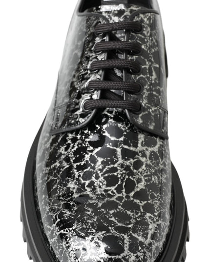 Dolce & Gabbana Black White Derby Patent Leather Shoes