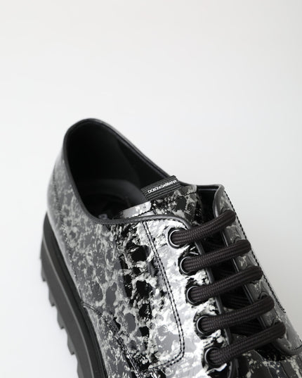 Dolce & Gabbana Black White Derby Patent Leather Shoes