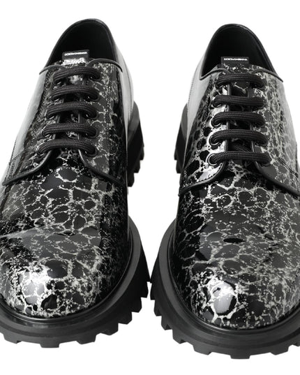 Dolce & Gabbana Black White Derby Patent Leather Shoes