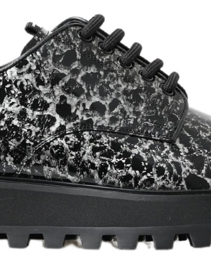 Dolce & Gabbana Black White Derby Patent Leather Shoes
