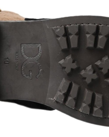 Dolce & Gabbana Black Leather Brown Shearling Boots