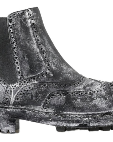 Dolce & Gabbana Black Gray Leather Ankle Boots