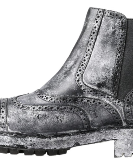 Dolce & Gabbana Black Gray Leather Ankle Boots