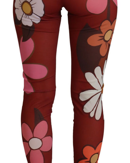 Dolce & Gabbana Red Floral Leggings Stretch Waist Pants