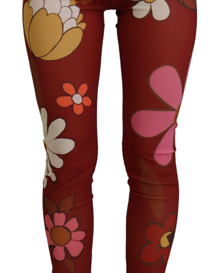 Dolce & Gabbana Red Floral Leggings Stretch Waist Pants