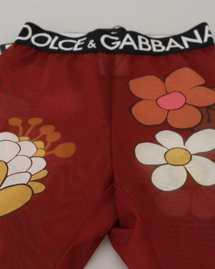 Dolce & Gabbana Red Floral Leggings Stretch Waist Pants