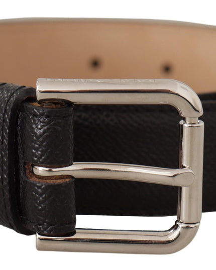 Dolce & Gabbana Black Calf Leather Brown Backend Metal Buckle Belt