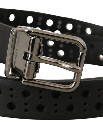 Dolce & Gabbana Black Calf Leather Perforated Metal Buckle Belt