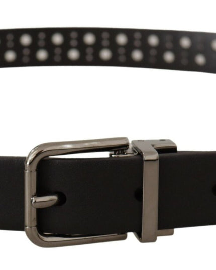 Dolce & Gabbana Black Calf Leather Perforated Metal Buckle Belt