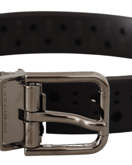 Dolce & Gabbana Black Calf Leather Perforated Metal Buckle Belt