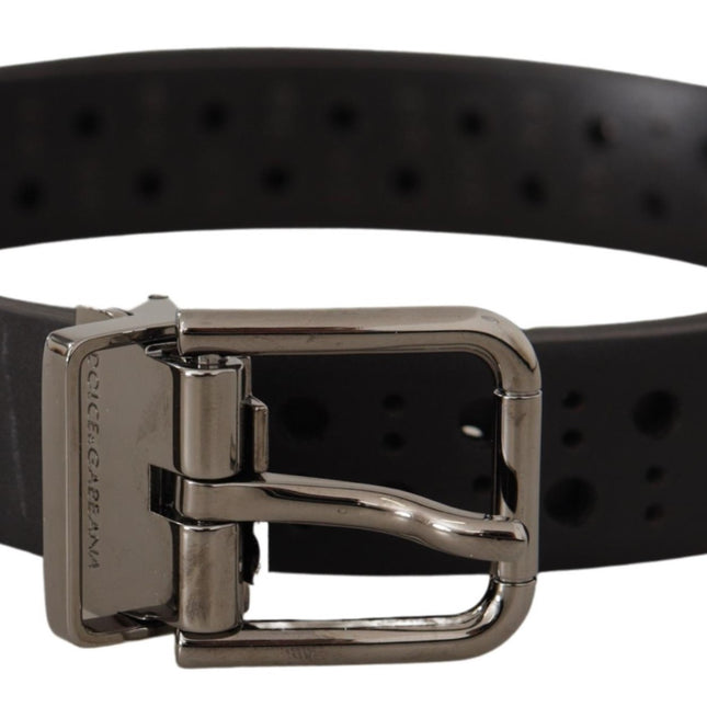 Dolce & Gabbana Black Calf Leather Perforated Metal Buckle Belt