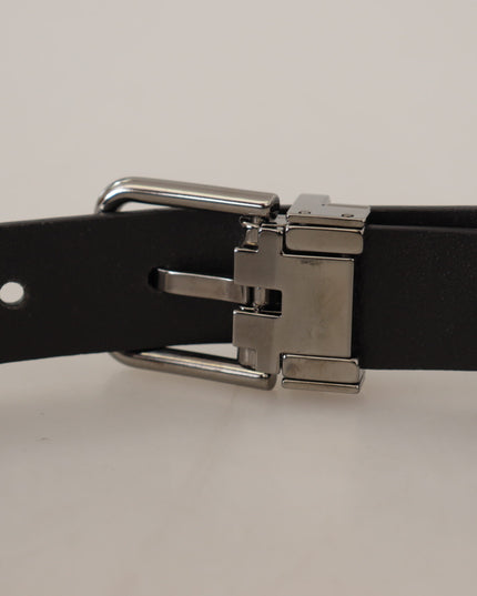 Dolce & Gabbana Black Calf Leather Perforated Metal Buckle Belt