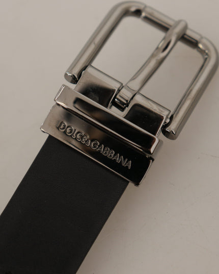 Dolce & Gabbana Black Calf Leather Perforated Metal Buckle Belt