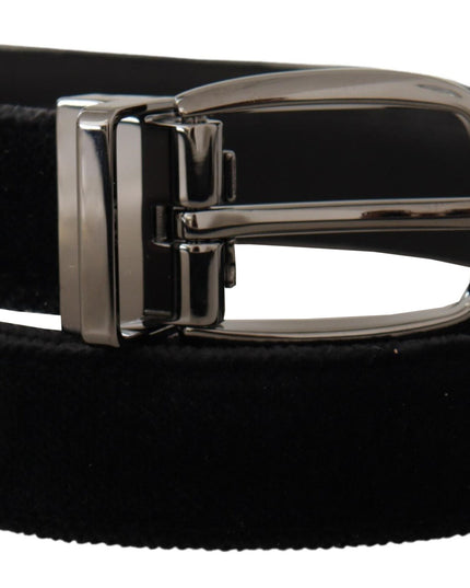 Dolce & Gabbana Black Velvet Classic Logo Engraved Metal Belt
