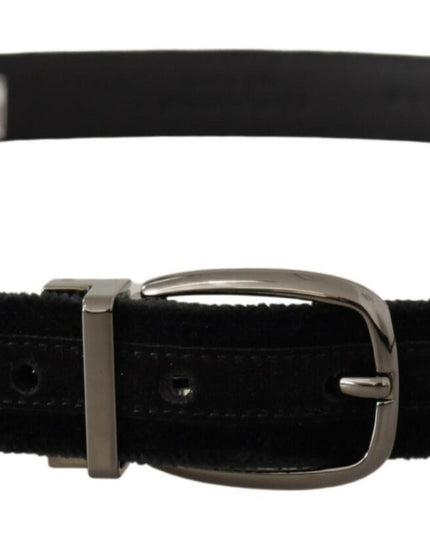 Dolce & Gabbana Black Velvet Classic Logo Engraved Metal Belt