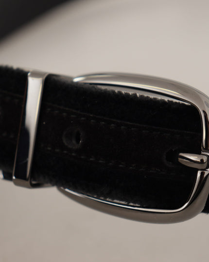 Dolce & Gabbana Black Velvet Classic Logo Engraved Metal Belt