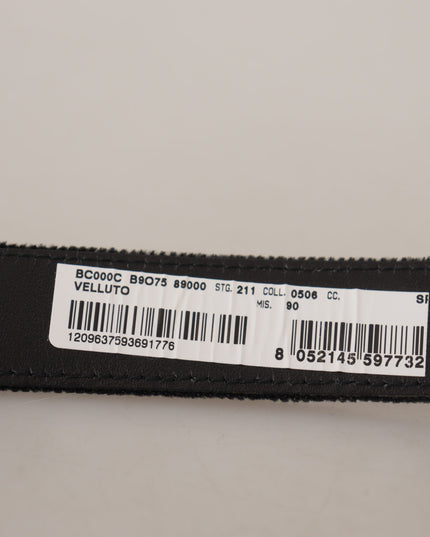 Dolce & Gabbana Black Velvet Classic Logo Engraved Metal Belt
