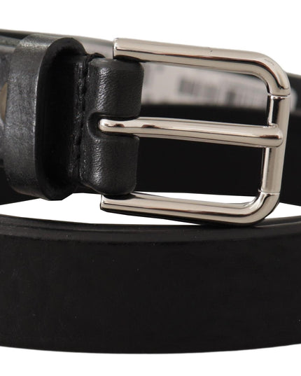 Dolce & Gabbana Black Calf Leather Silver Tone Logo Metal Buckle Belt