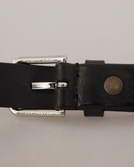 Dolce & Gabbana Black Calf Leather Silver Tone Logo Metal Buckle Belt