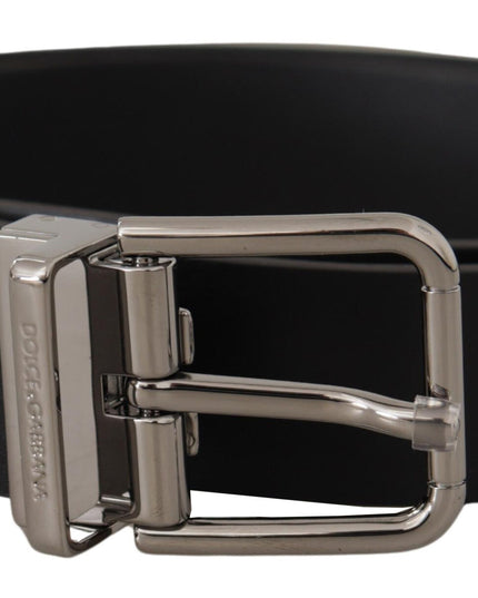 Dolce & Gabbana Black Calf Leather Logo Engraved Metal Buckle Belt