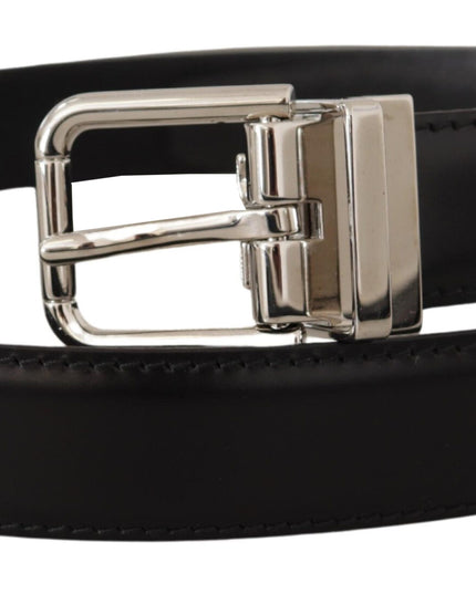 Dolce & Gabbana Black Calf Leather Logo Engraved Metal Buckle Belt