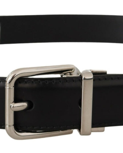 Dolce & Gabbana Black Calf Leather Logo Engraved Metal Buckle Belt
