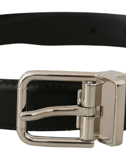 Dolce & Gabbana Black Calf Leather Logo Engraved Metal Buckle Belt