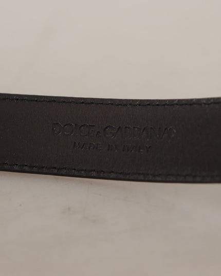Dolce & Gabbana Black Calf Leather Logo Engraved Metal Buckle Belt