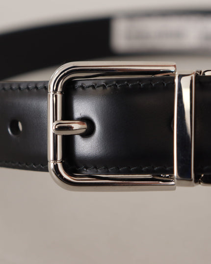 Dolce & Gabbana Black Calf Leather Logo Engraved Metal Buckle Belt
