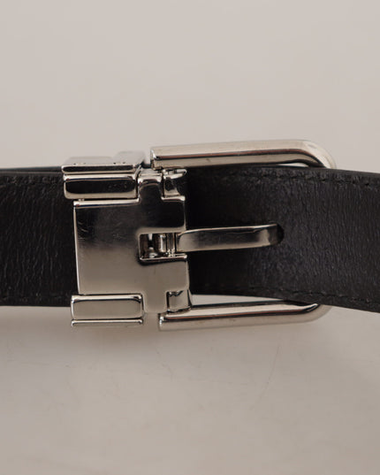 Dolce & Gabbana Black Calf Leather Logo Engraved Metal Buckle Belt