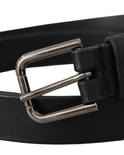 Dolce & Gabbana Black Calf Leather Logo Engraved Metal Buckle Belt