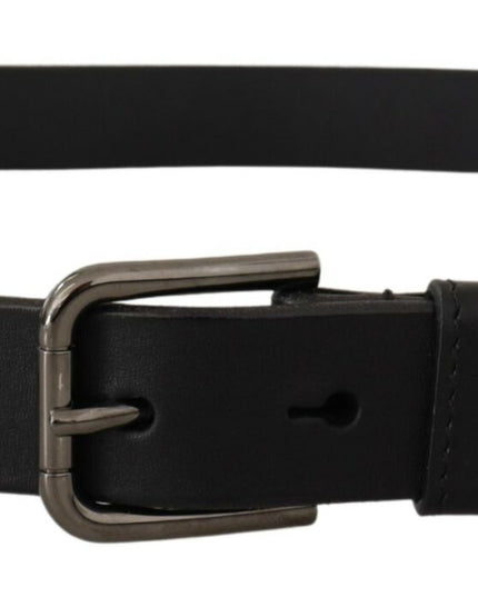 Dolce & Gabbana Black Calf Leather Logo Engraved Metal Buckle Belt