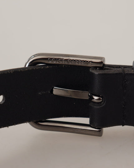 Dolce & Gabbana Black Calf Leather Logo Engraved Metal Buckle Belt