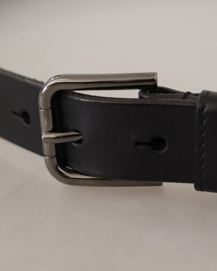 Dolce & Gabbana Black Calf Leather Logo Engraved Metal Buckle Belt