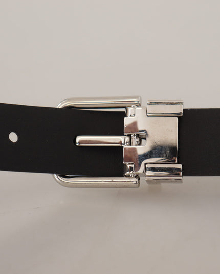 Dolce & Gabbana Black Calf Leather Classic Logo Metal Buckle Belt