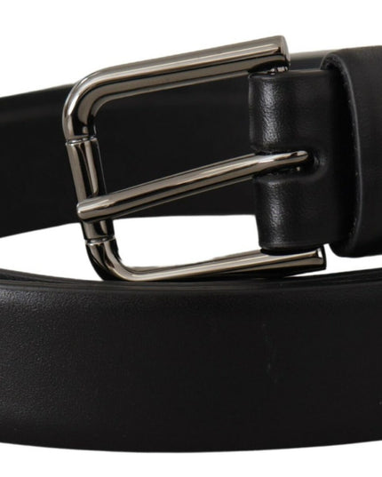 Dolce & Gabbana Black Calf Leather Classic Logo Metal Buckle Belt