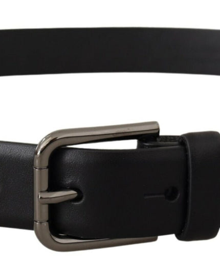 Dolce & Gabbana Black Calf Leather Classic Logo Metal Buckle Belt